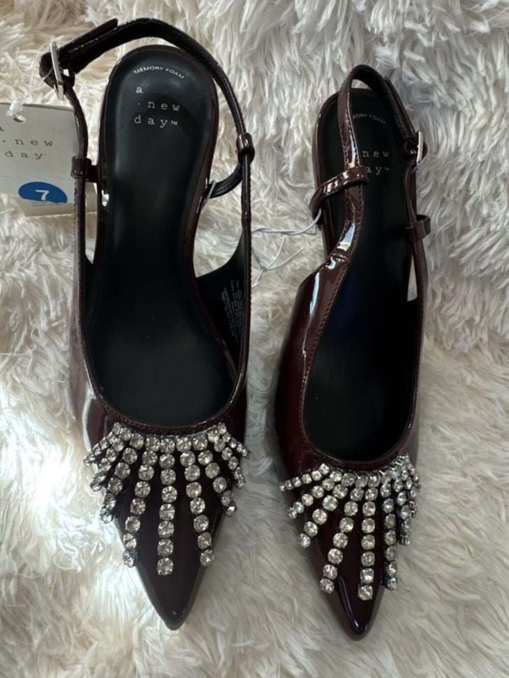 708  s3 Women's Rhinestone Embellished Kitten Heel Slingback Pumps